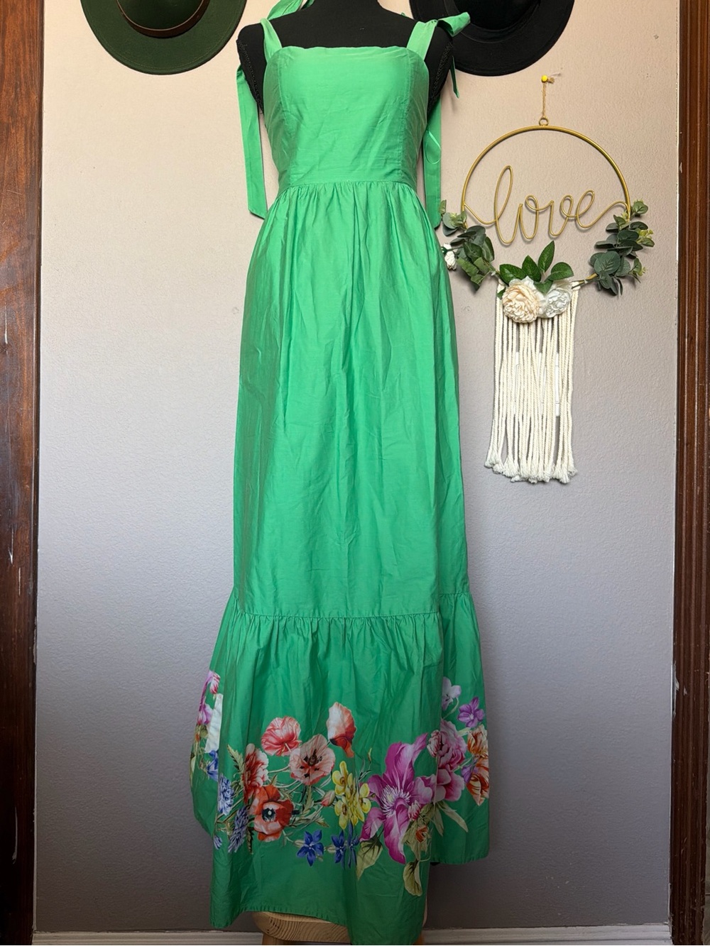 Express Bright Green Maxi Dress with Floral Hem